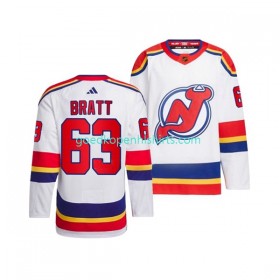 New Jersey Devils JESPER BRATT 63 Adidas 2022-2023 Reverse Retro Wit Authentic Shirt - Mannen